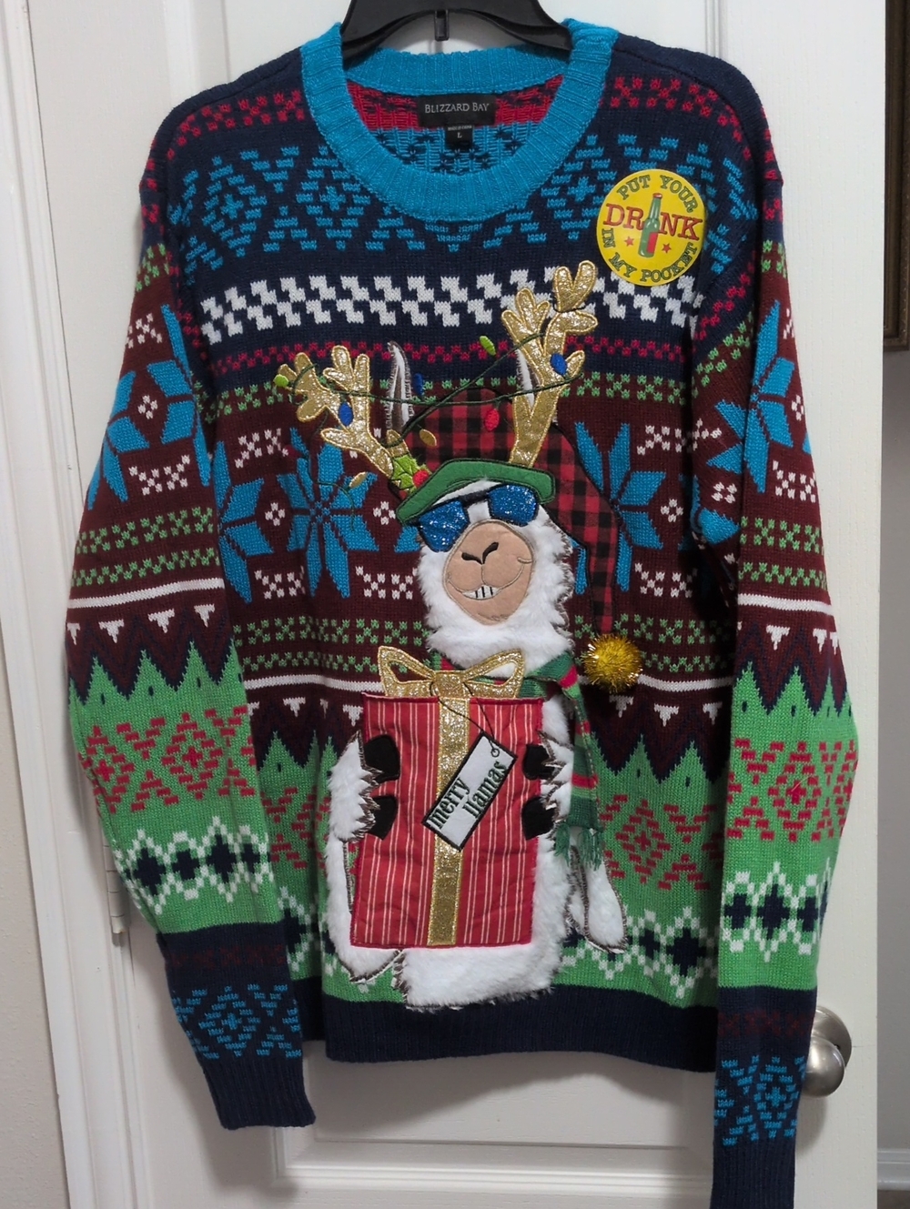 Llama With Drink Pocket Ugly Sweater